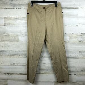 Talbots Women’s 6 Tan Gold Geometric Tapered Leg Stretch Pants Slacks Zip